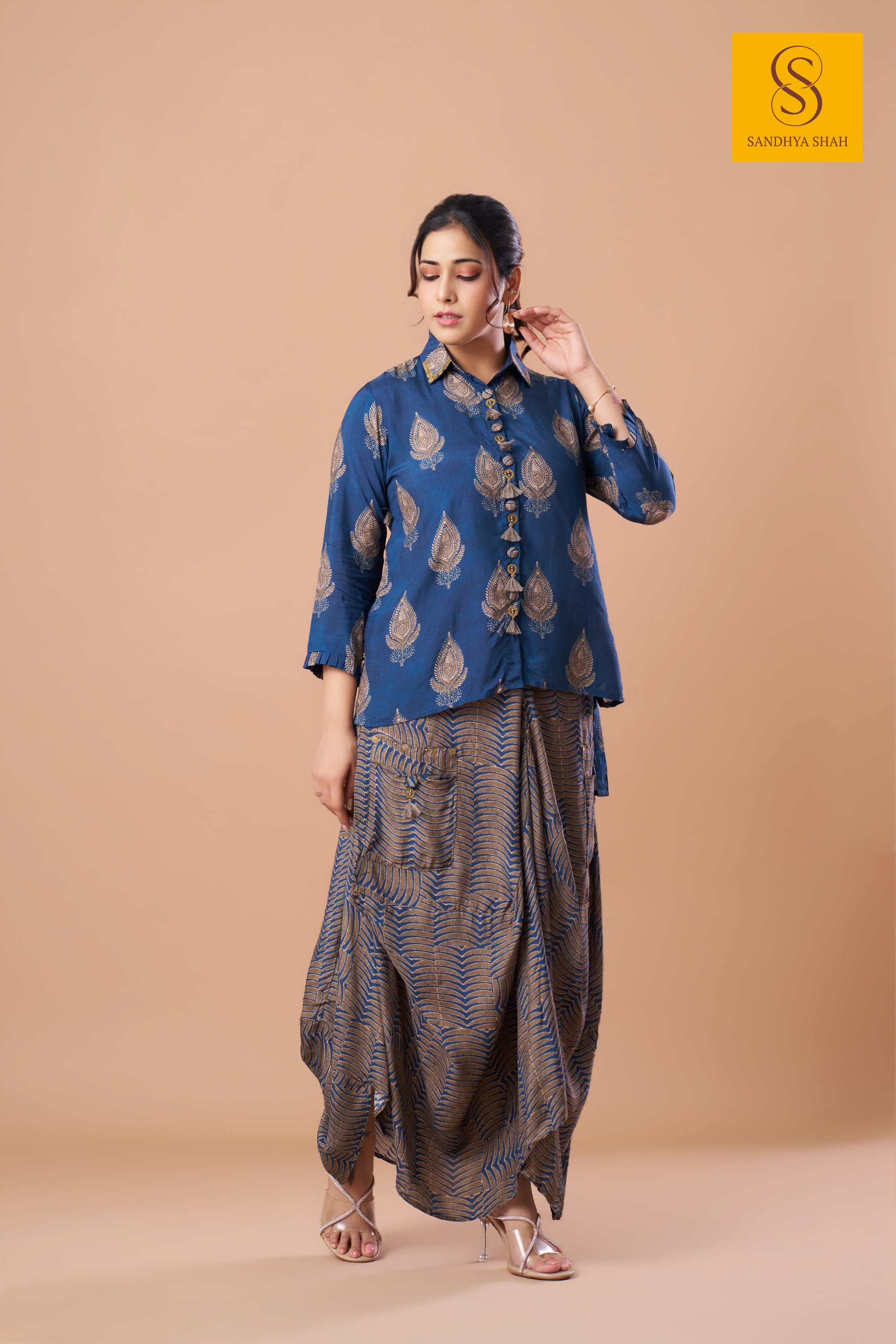 Cobalt Paisley Dhoti Set