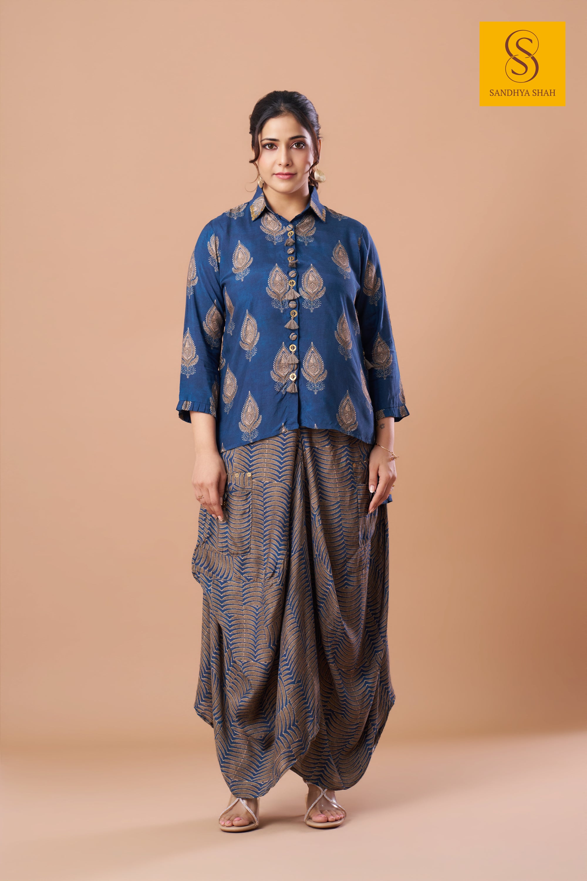 Cobalt Paisley Dhoti Set