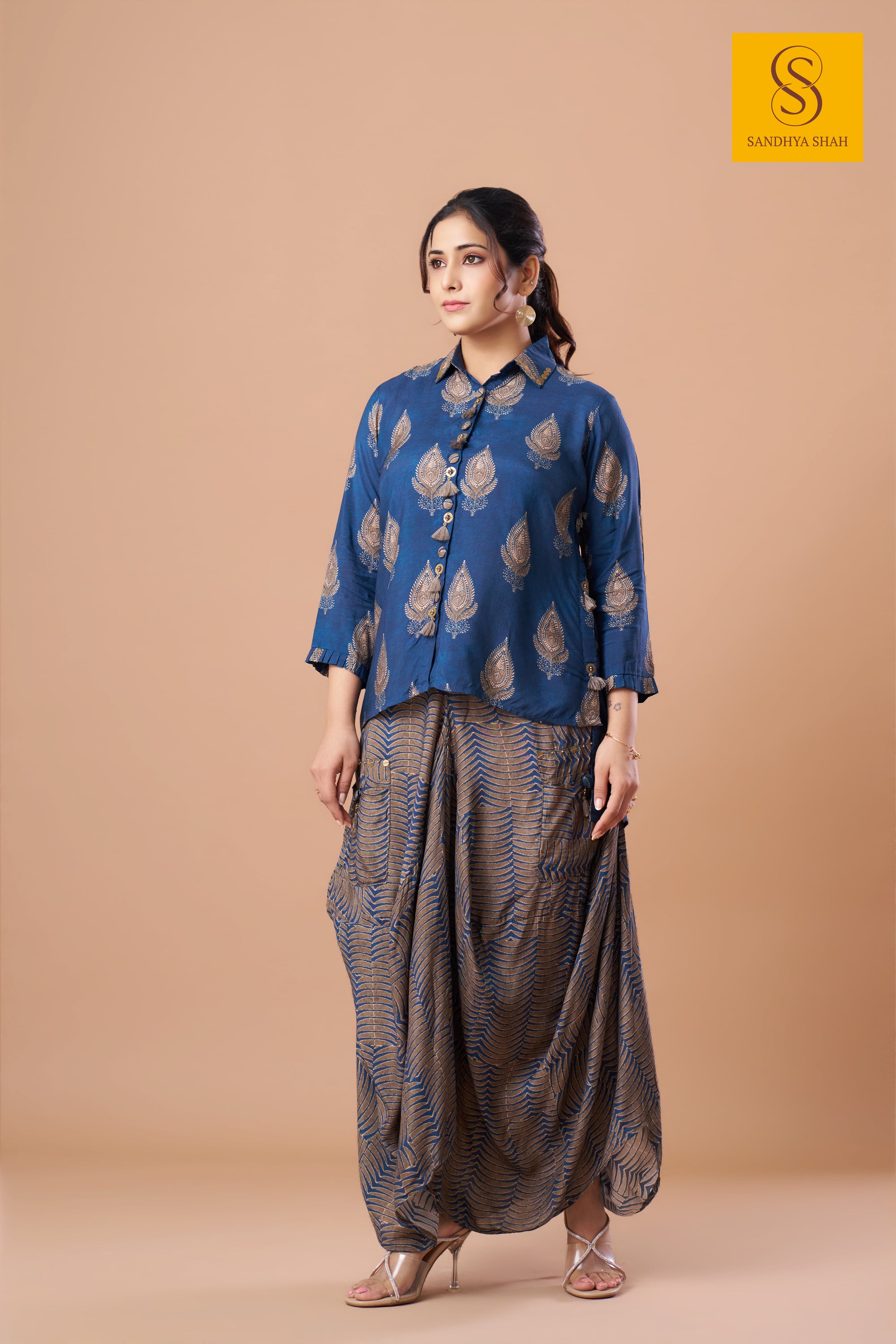 Cobalt Paisley Dhoti Set