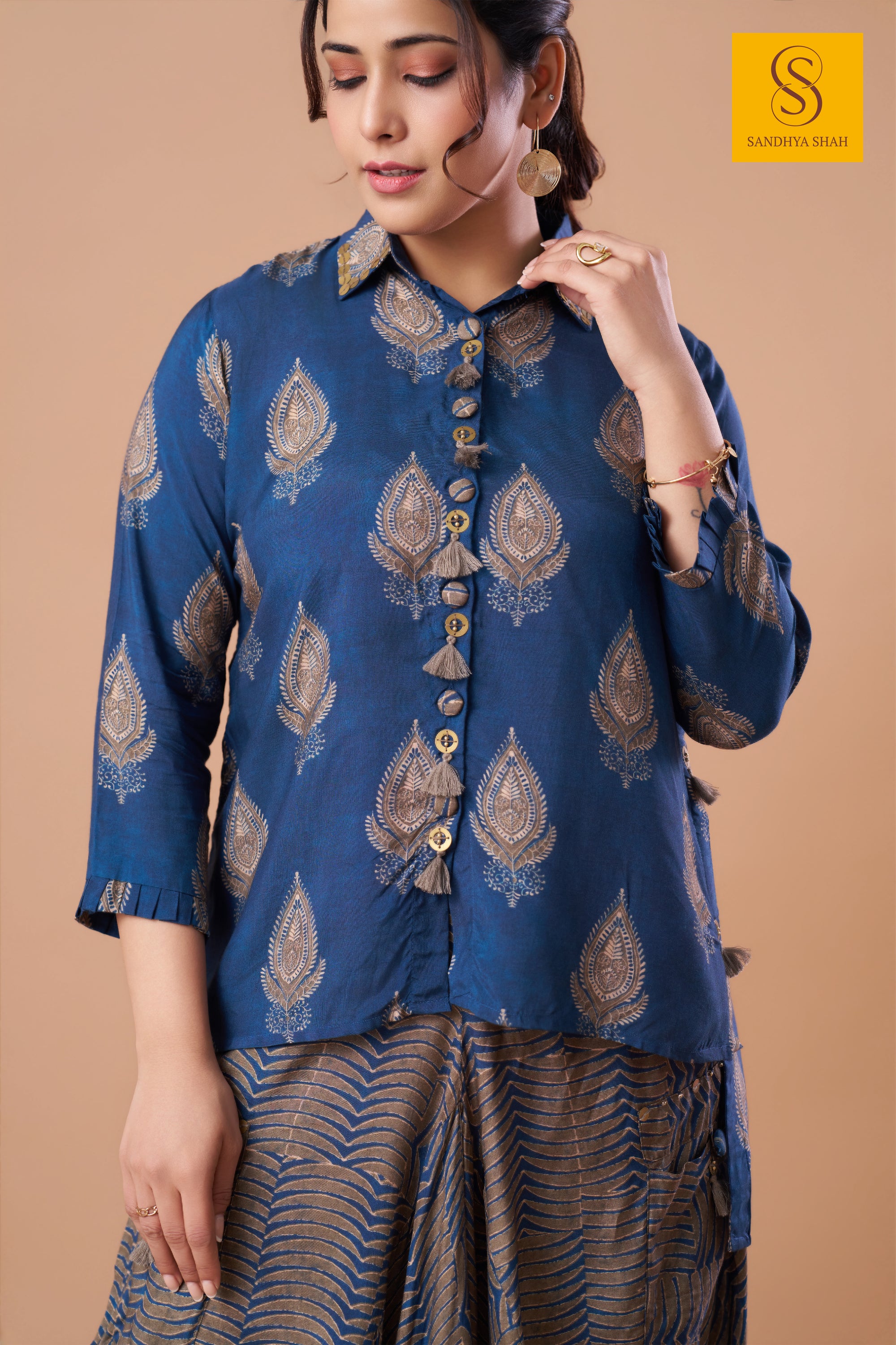Cobalt Paisley Dhoti Set