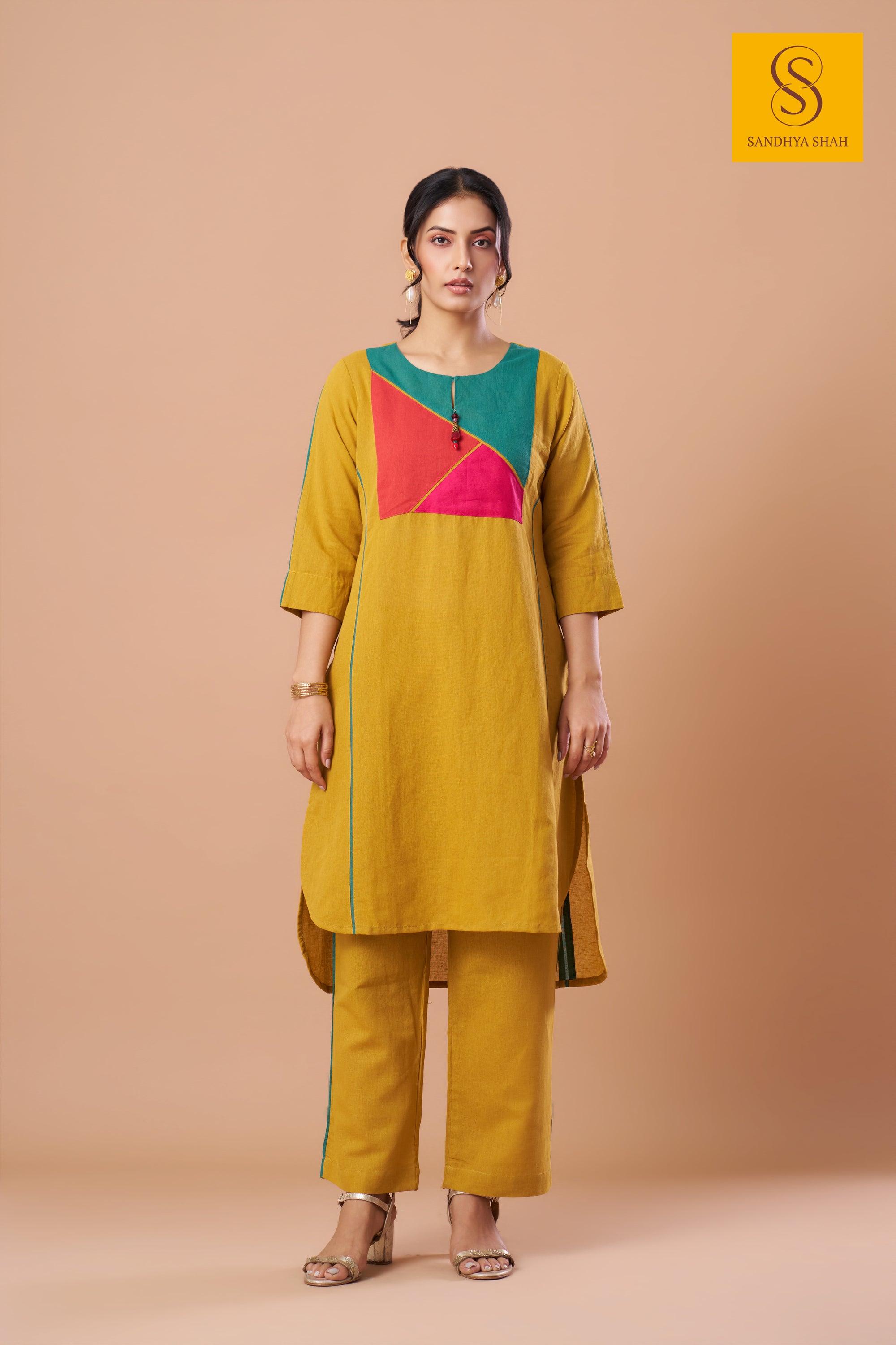 Mustard Motif Kurta Set
