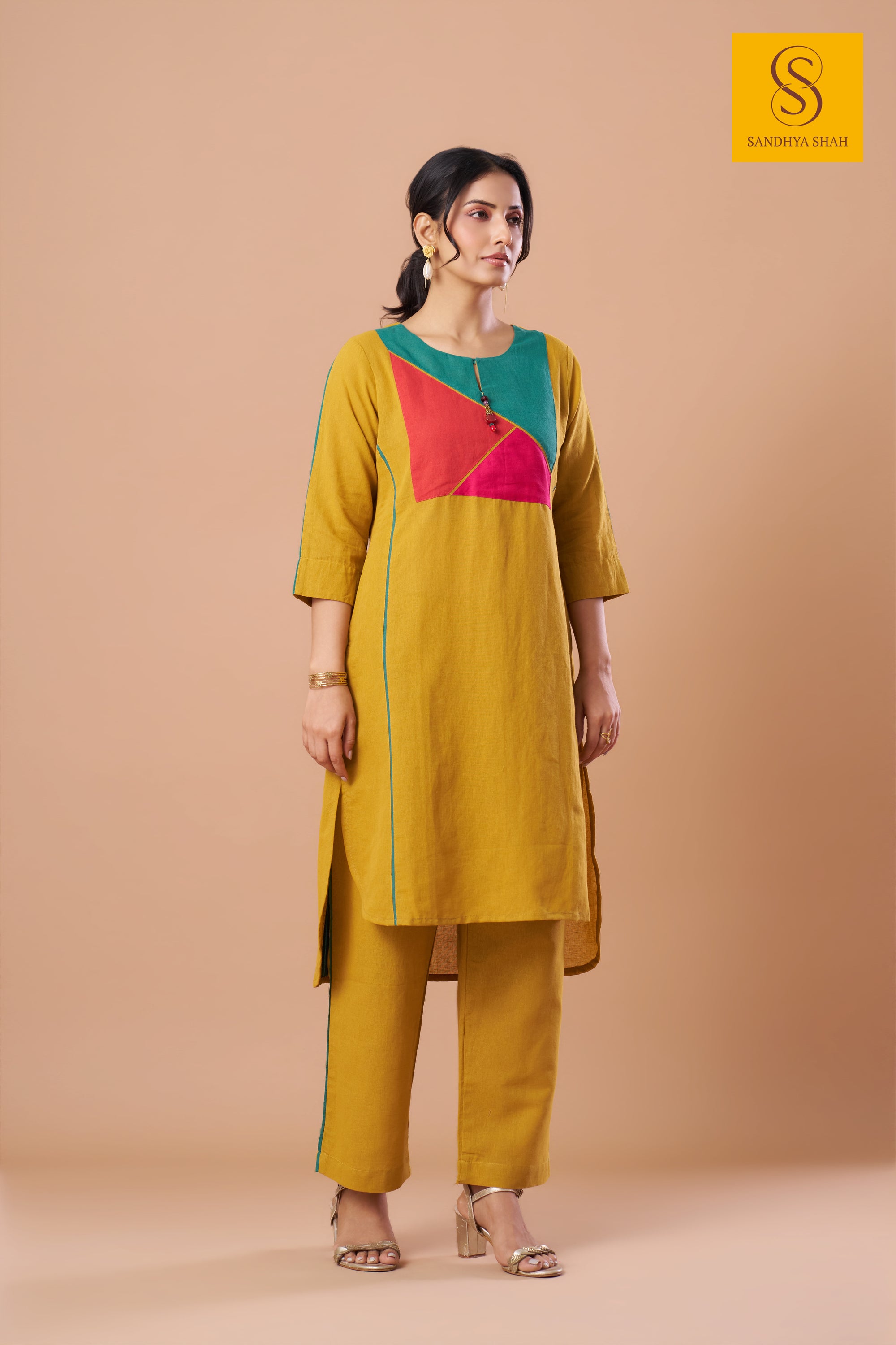 Mustard Motif Kurta Set