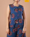 Ajrak-inspired print in red and black on indigo premium cotton