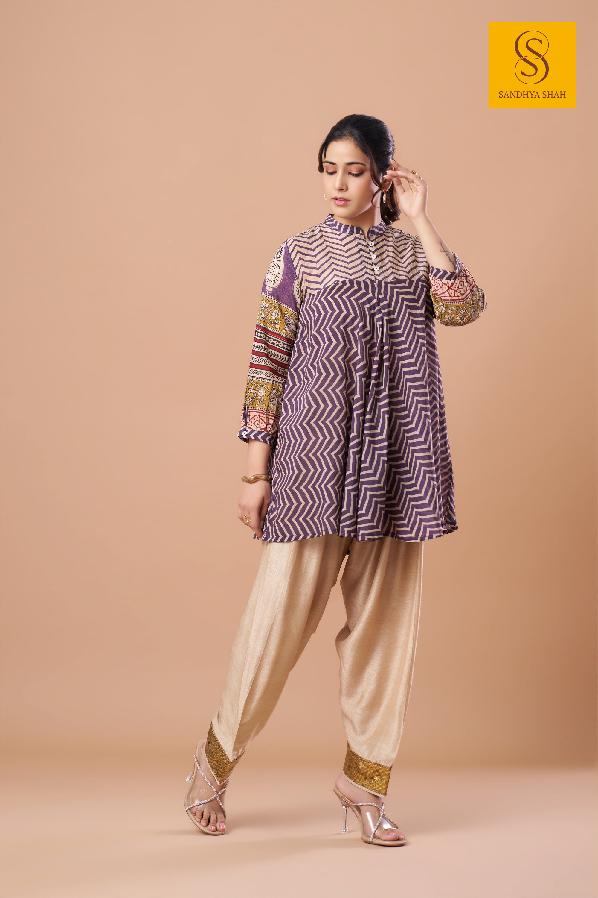 Amethyst Zigzag Dhoti Set