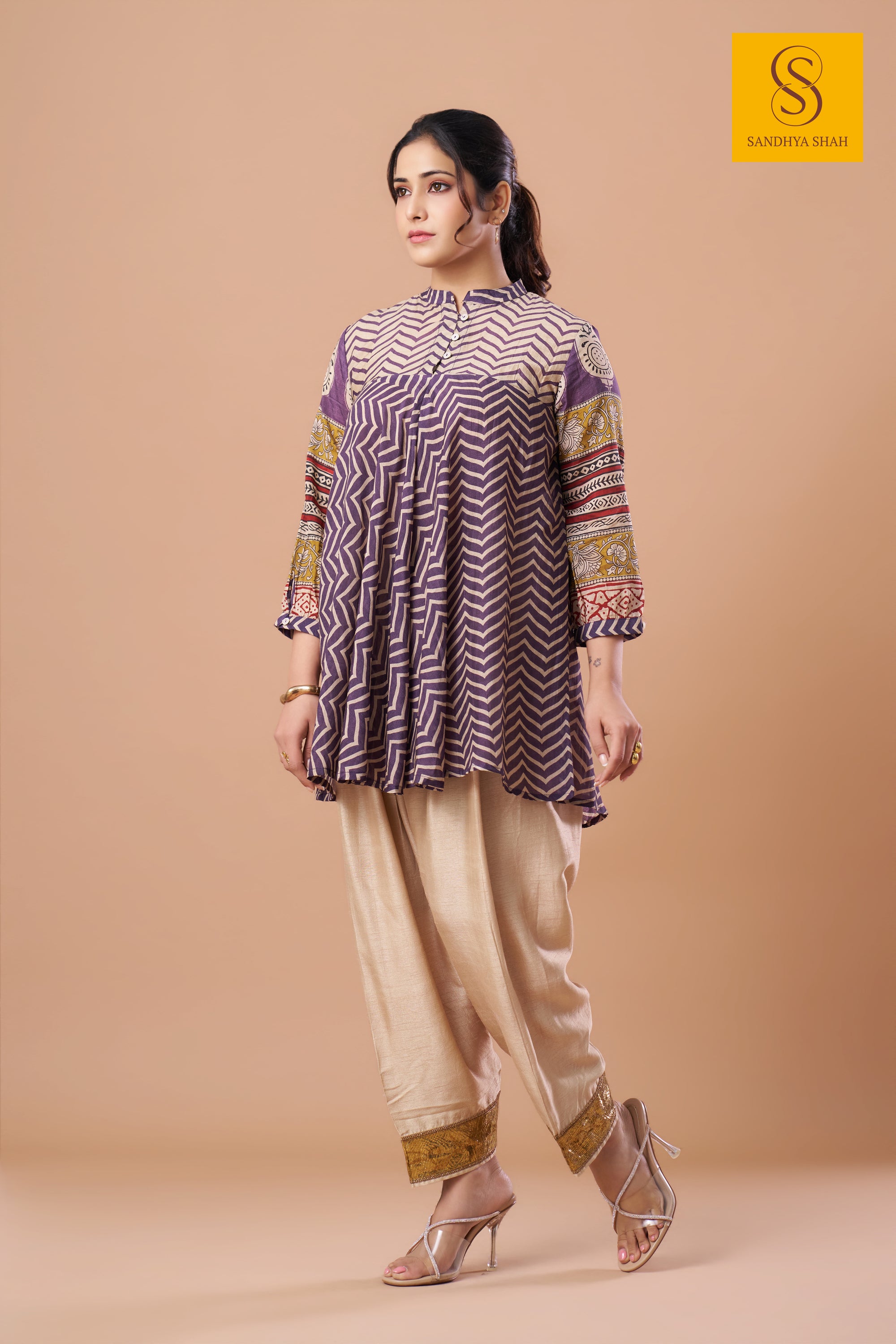 Amethyst Zigzag Dhoti Set