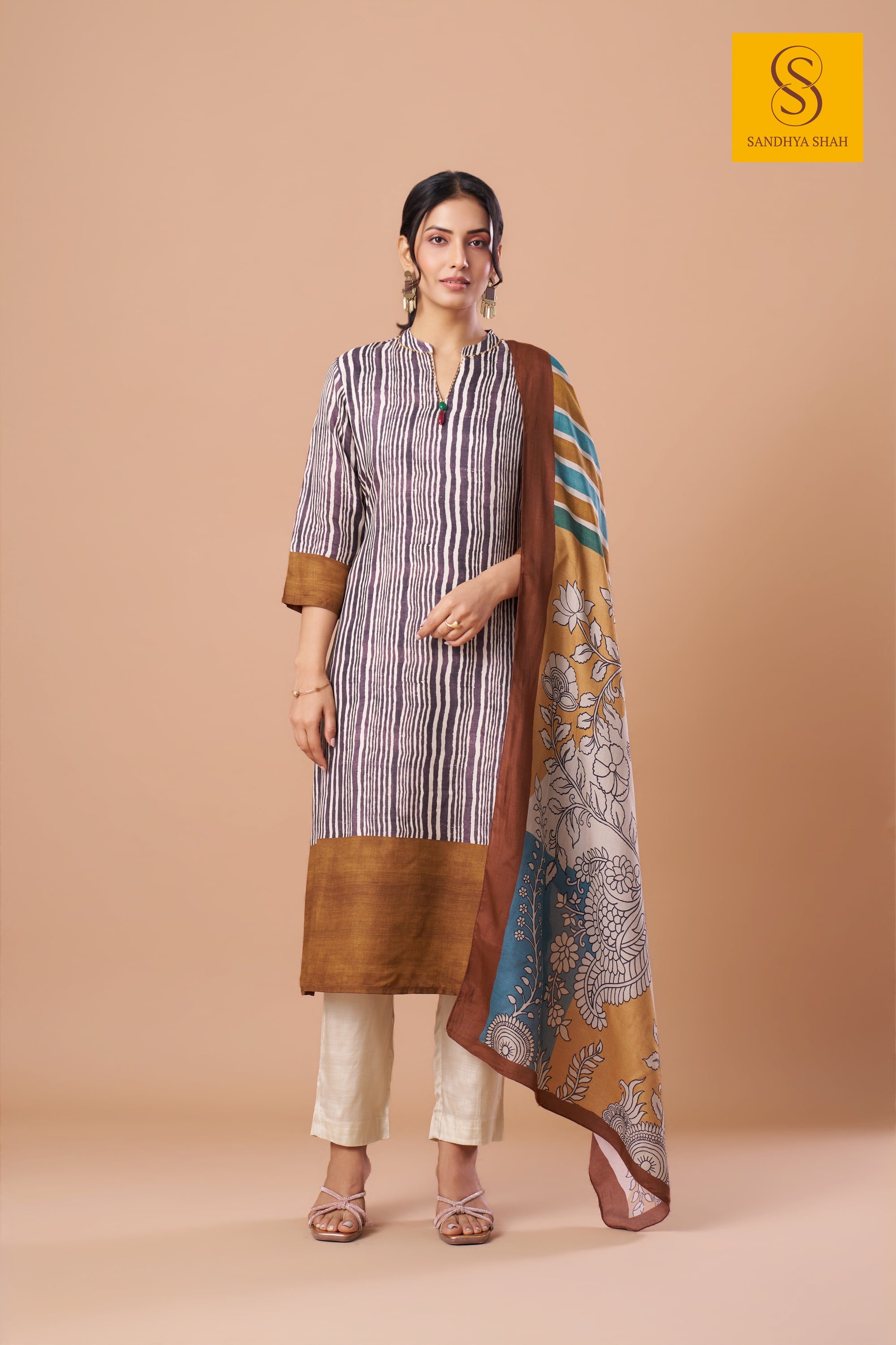 Earthy Ikat Floral Kurta Set