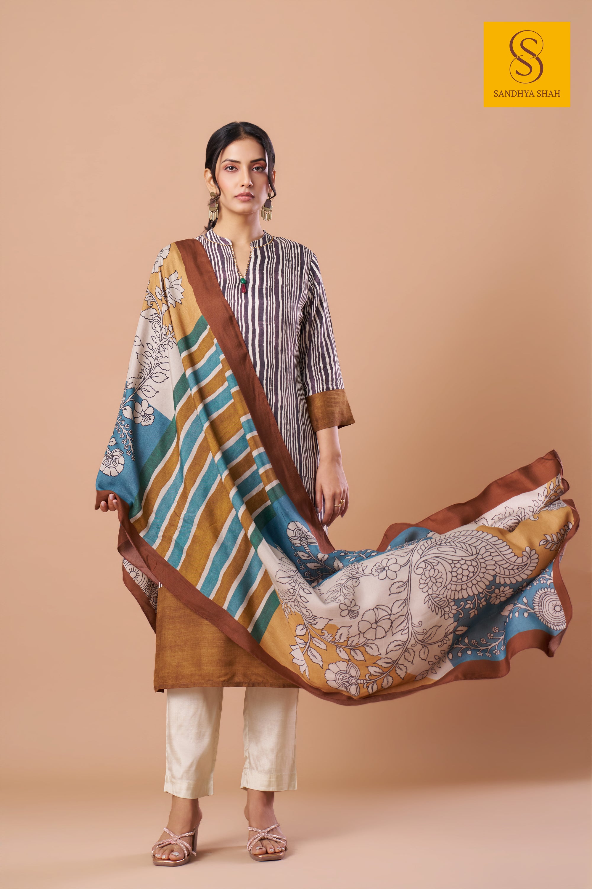 Earthy Ikat Floral Kurta Set