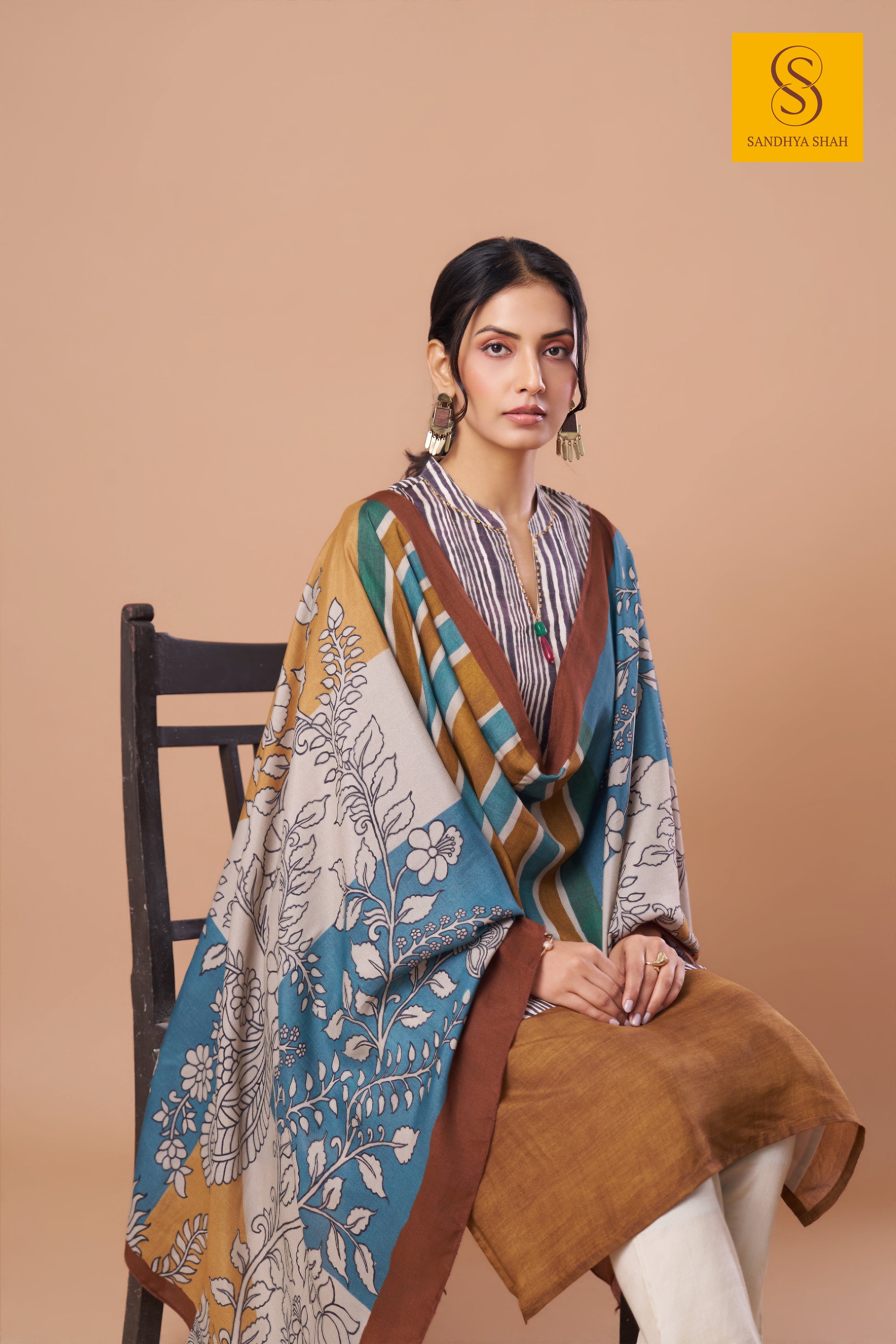 Earthy Ikat Floral Kurta Set