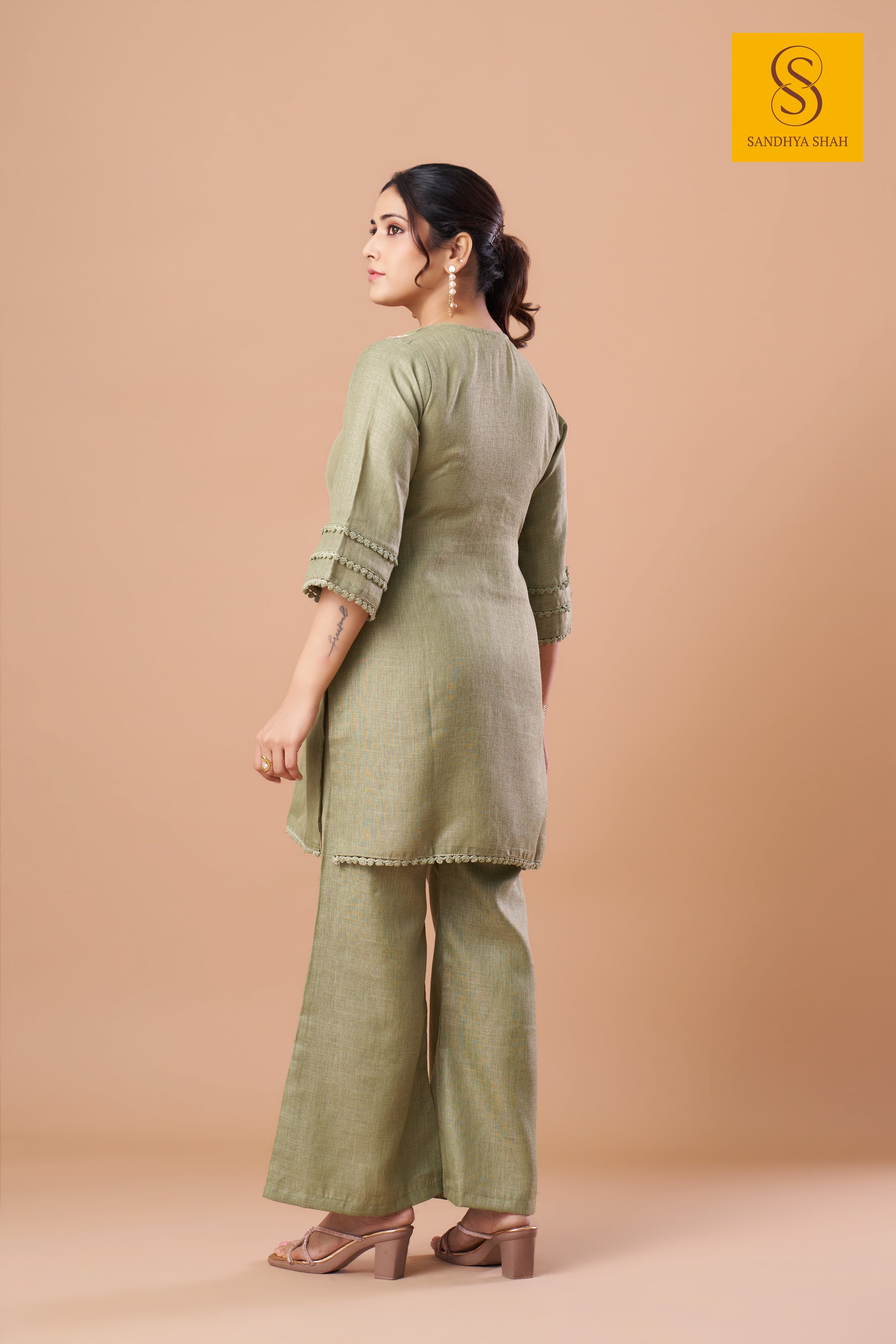 Olive Green Kurta Trousers Kurta Set