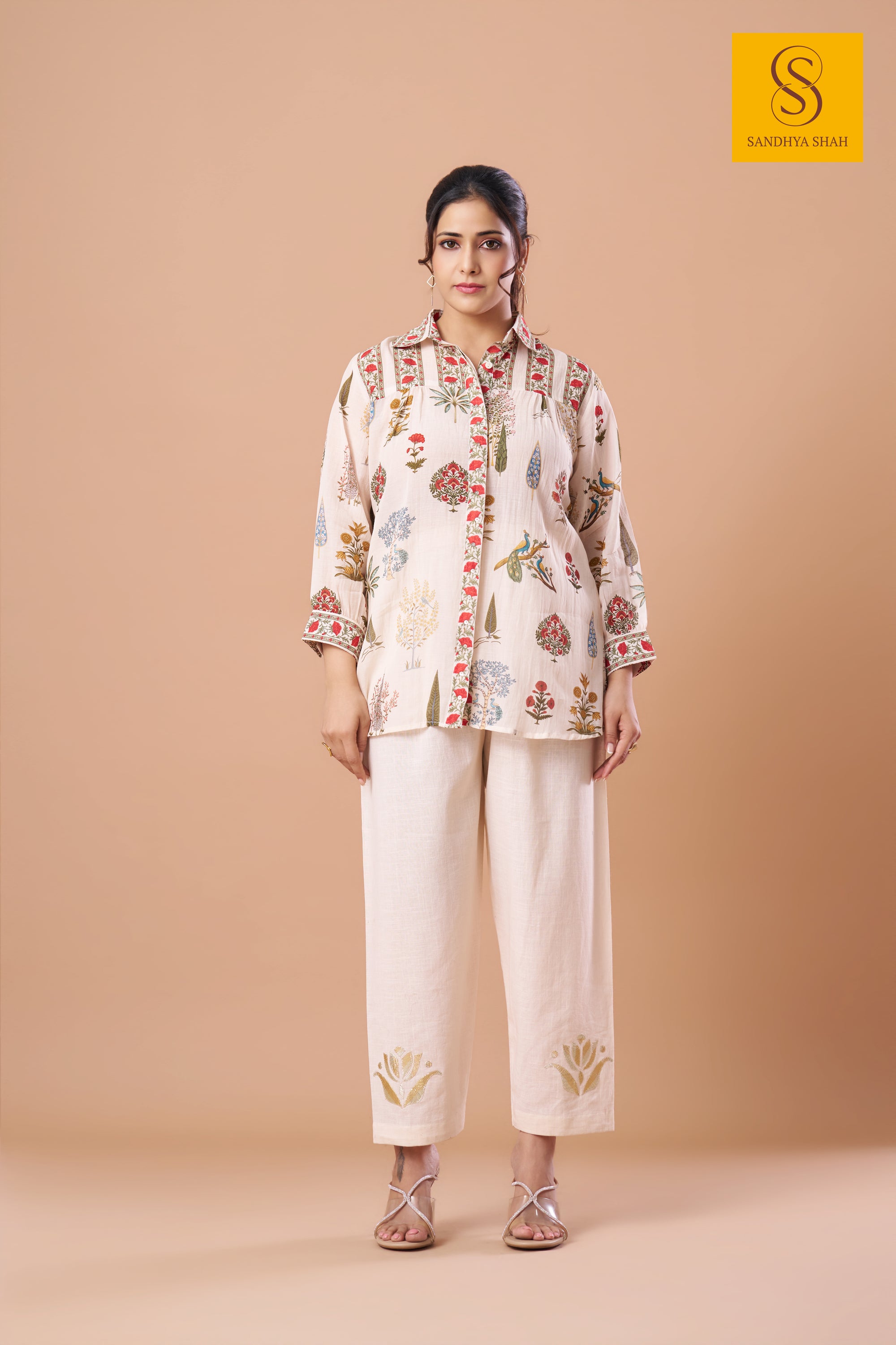 Ivory Floral Shirt Pants Set