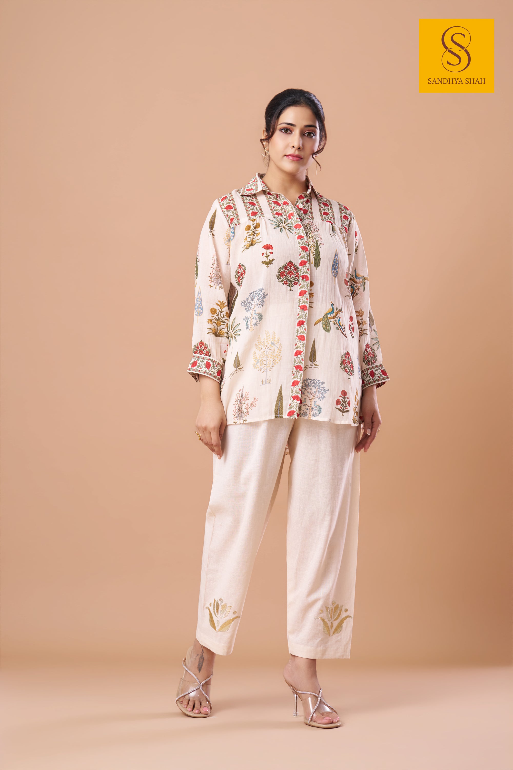 Ivory Floral Shirt Pants Set