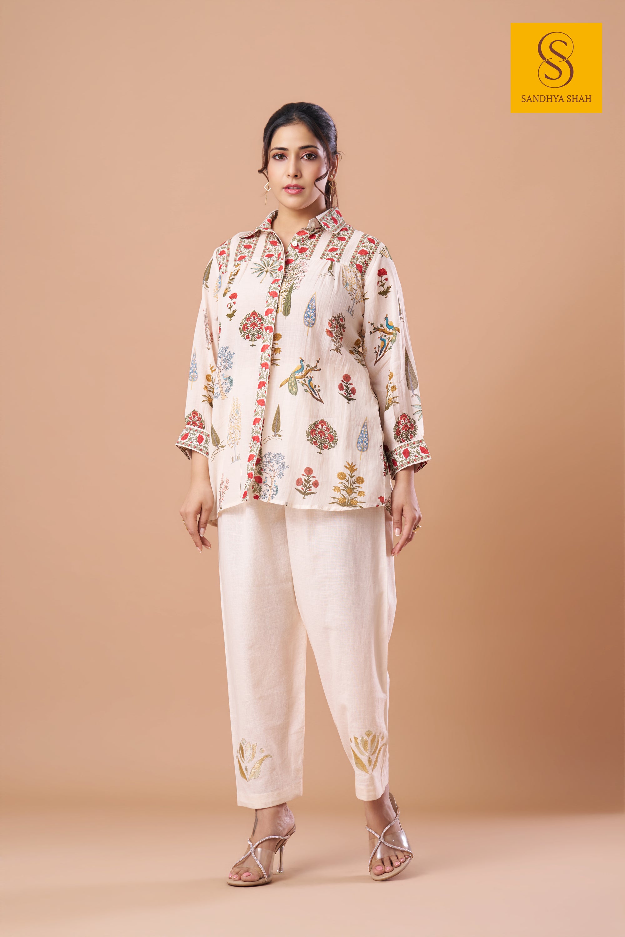 Ivory Floral Shirt Pants Set