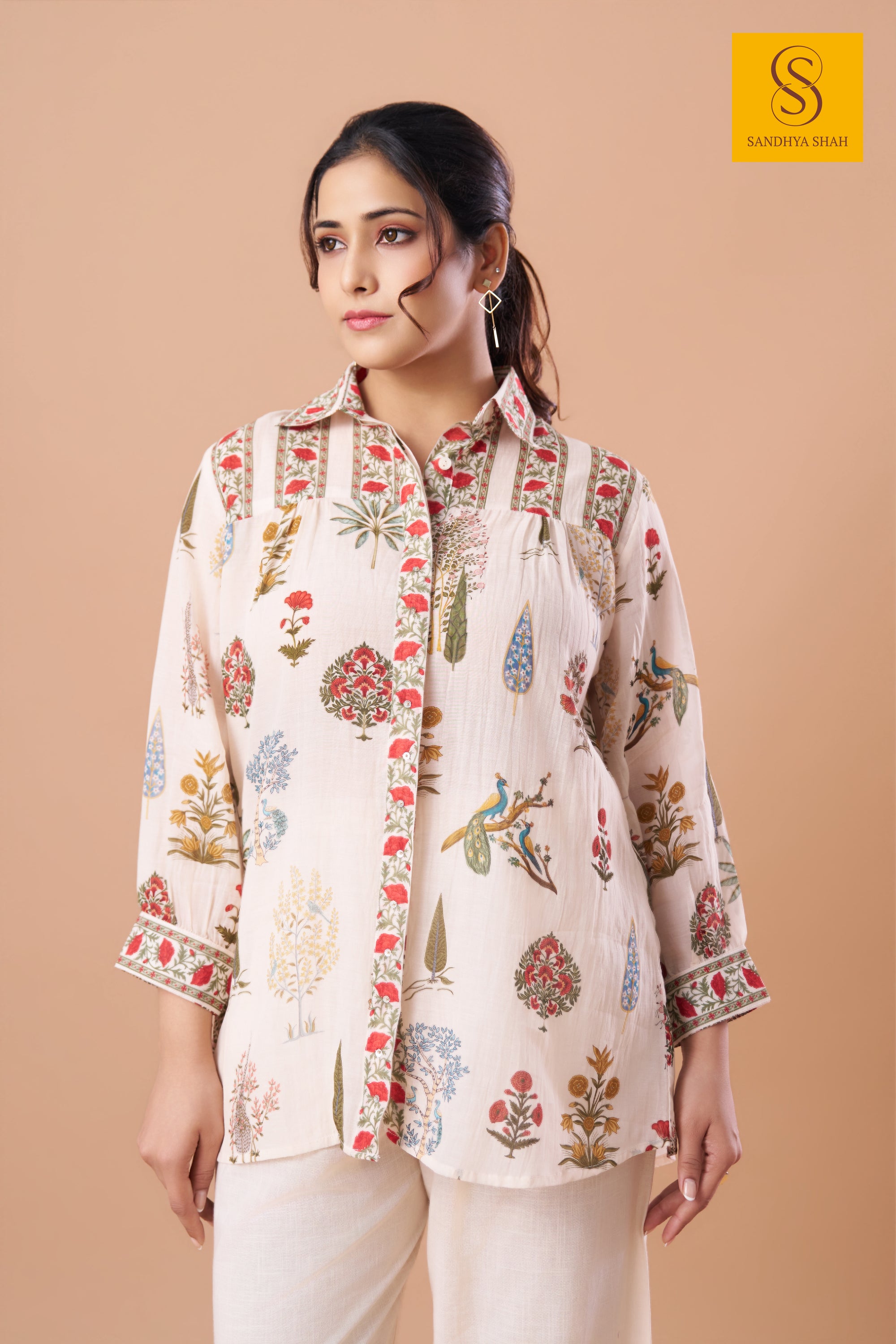 Ivory Floral Shirt Pants Set