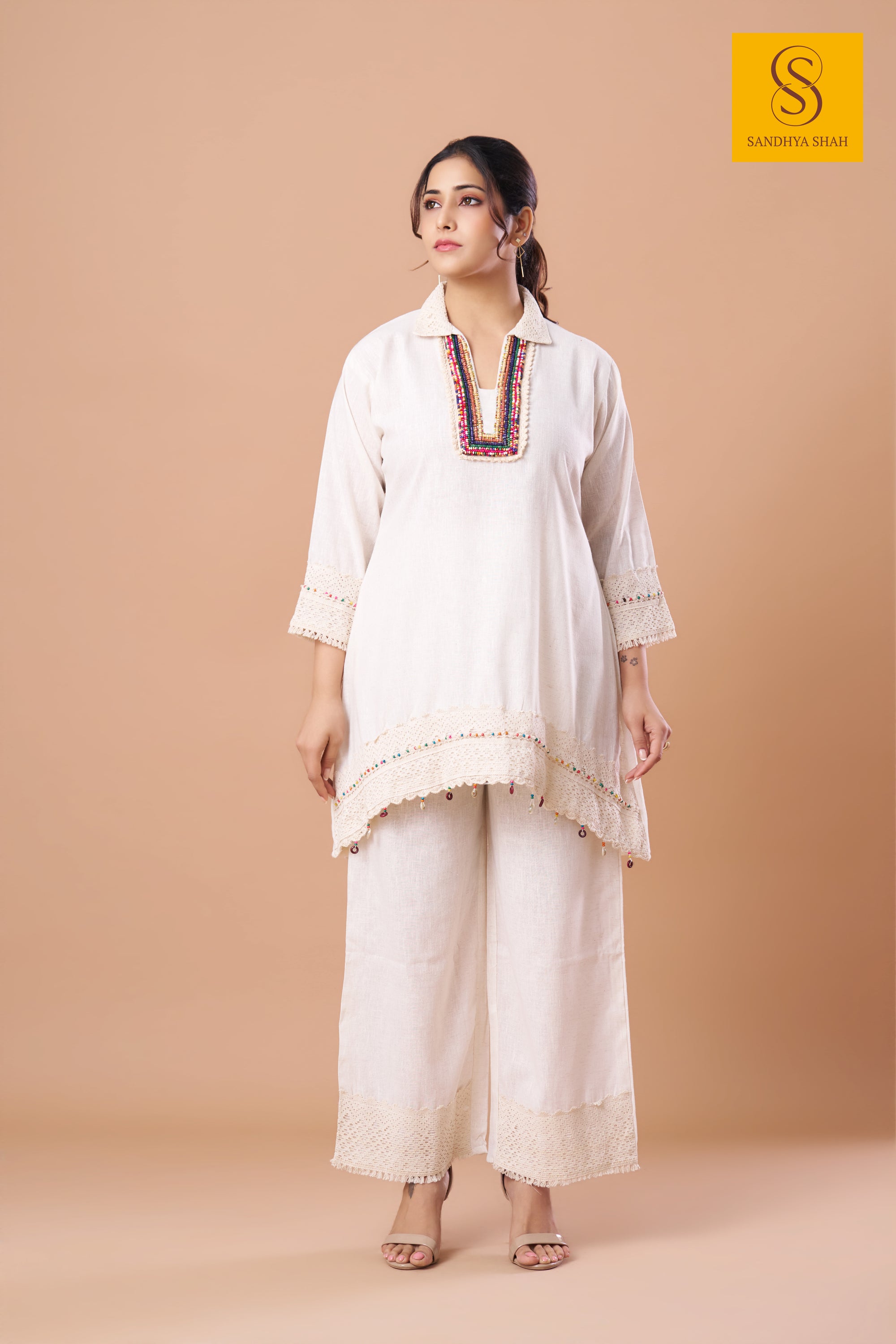 Off-White Kurta Wide-Leg Pant Set