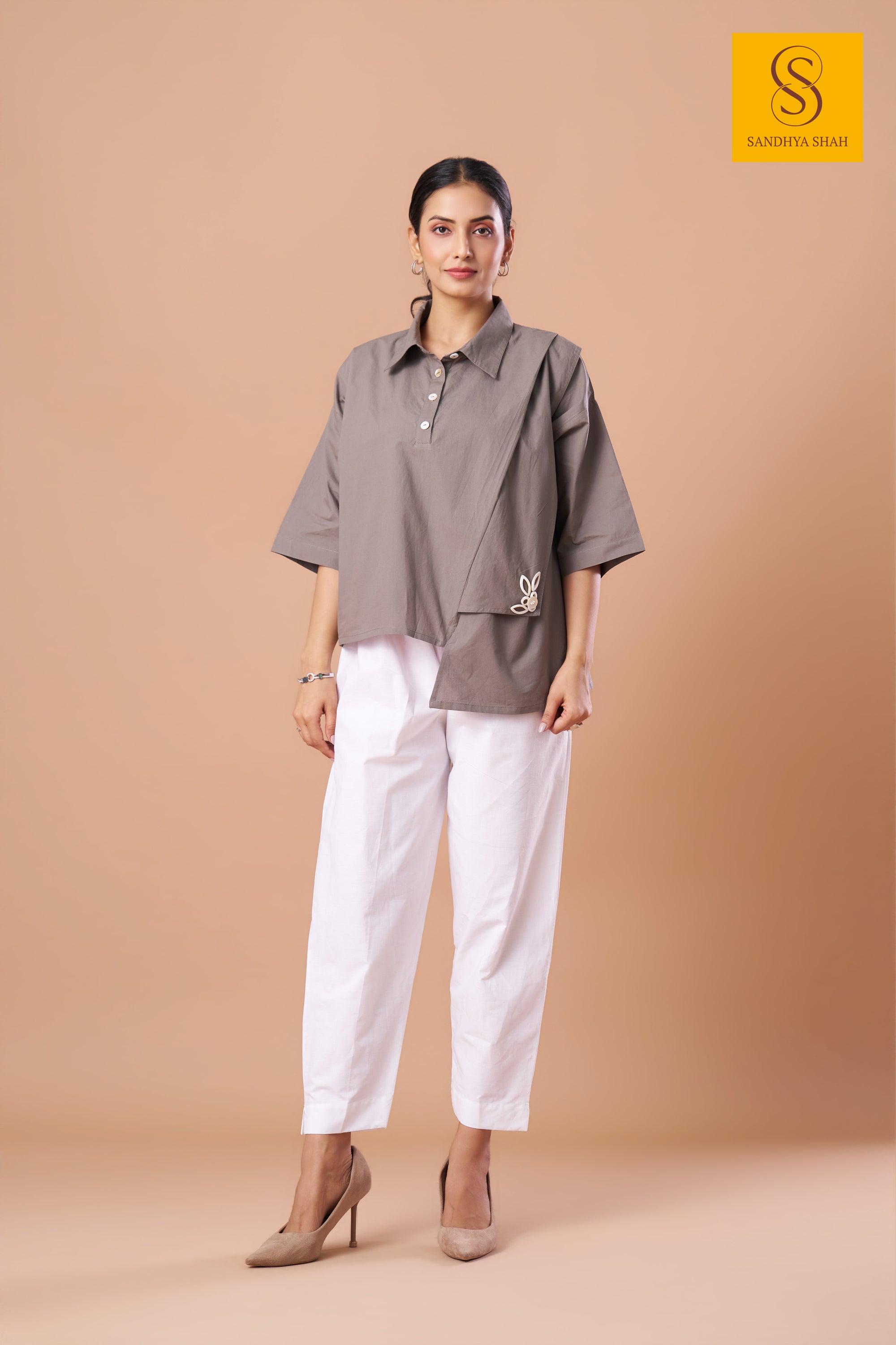 Asymmetric Taupe Shirt