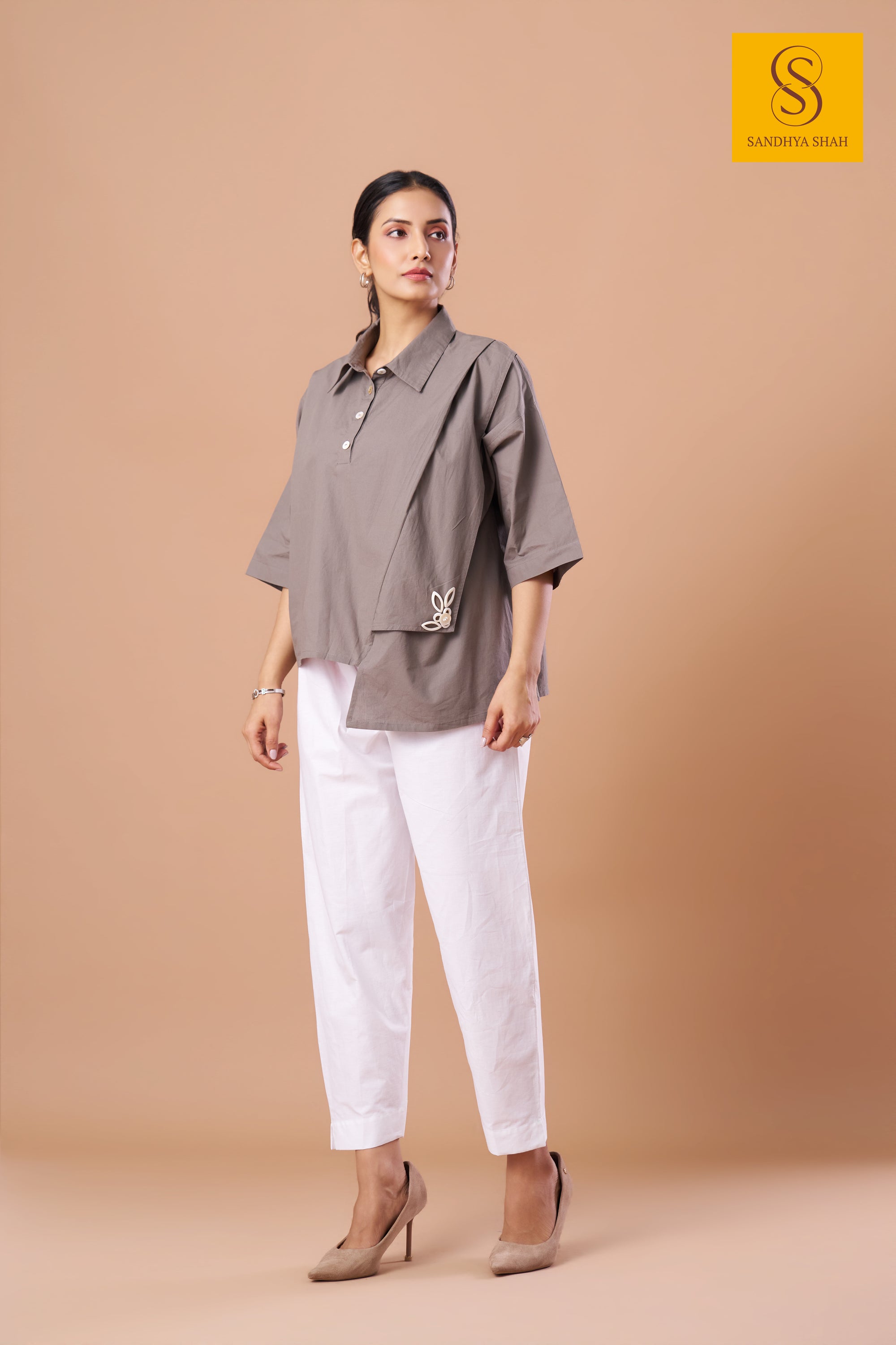 Asymmetric Taupe Shirt