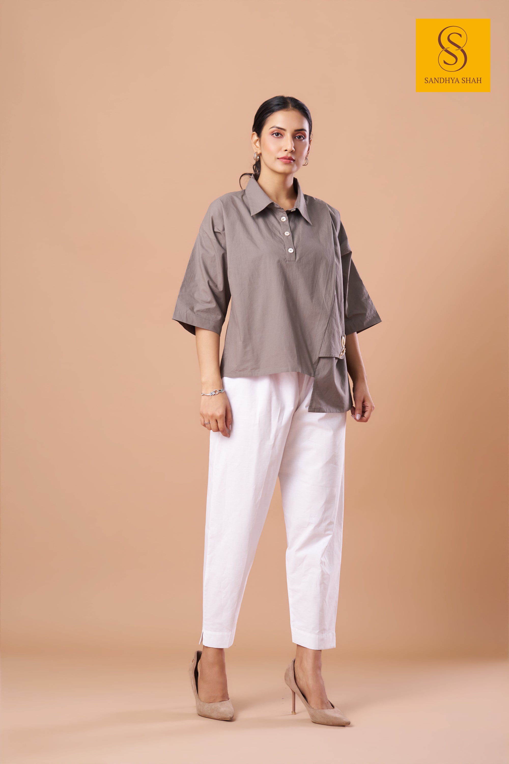 Asymmetric Taupe Shirt