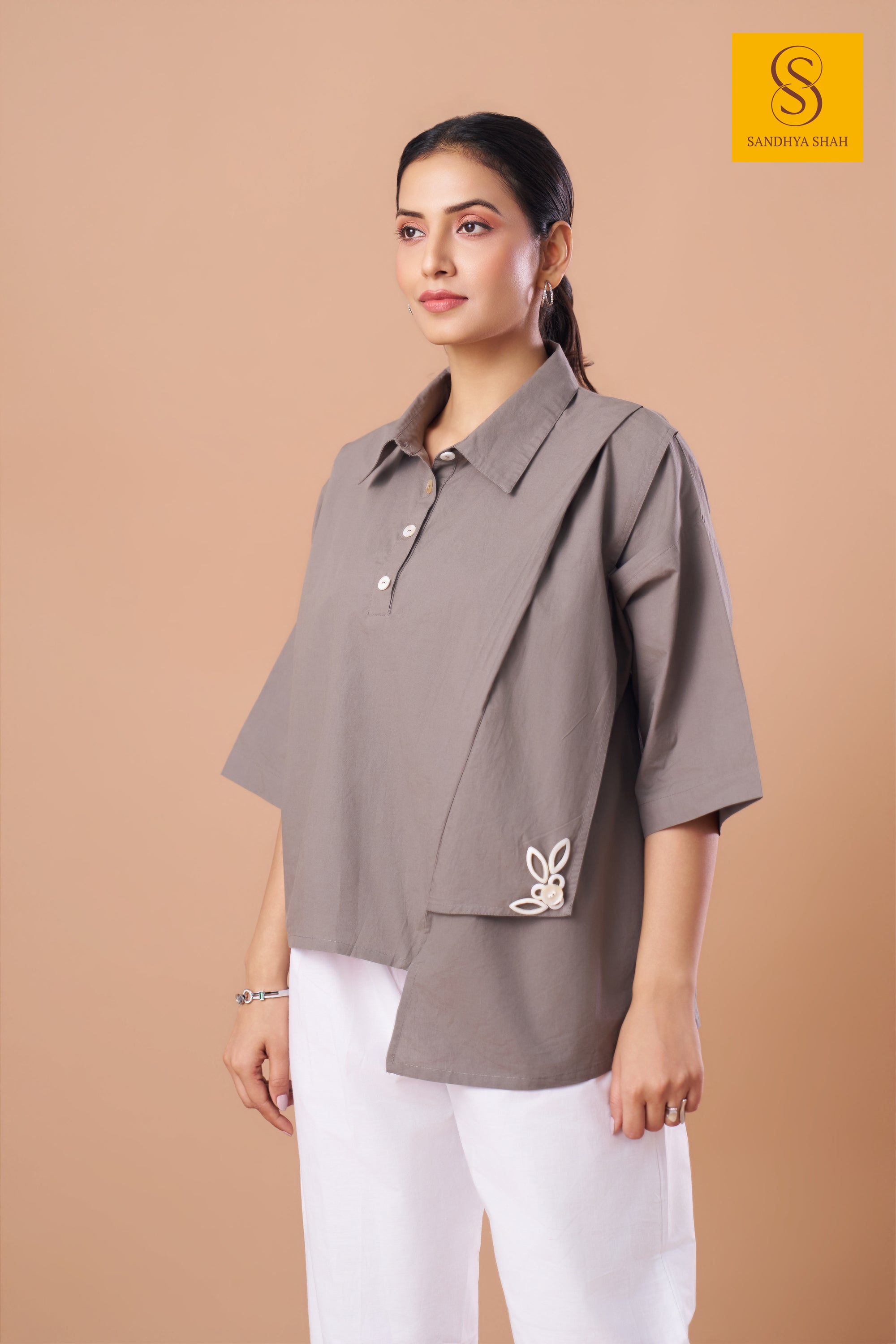 Asymmetric Taupe Shirt