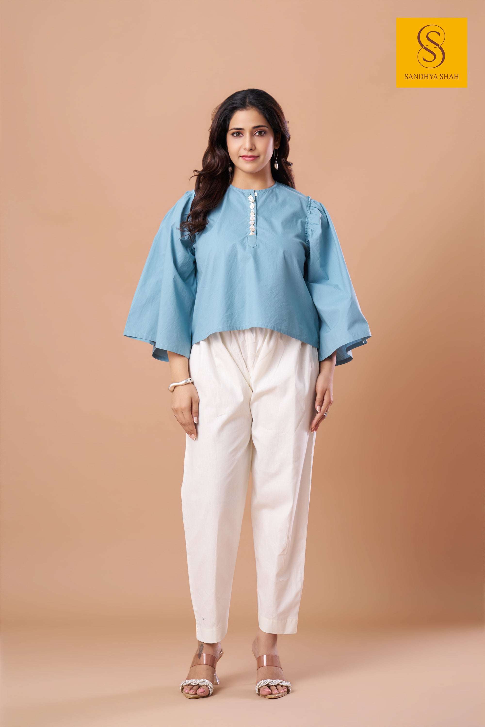 Sky Blue Statement Sleeve Top