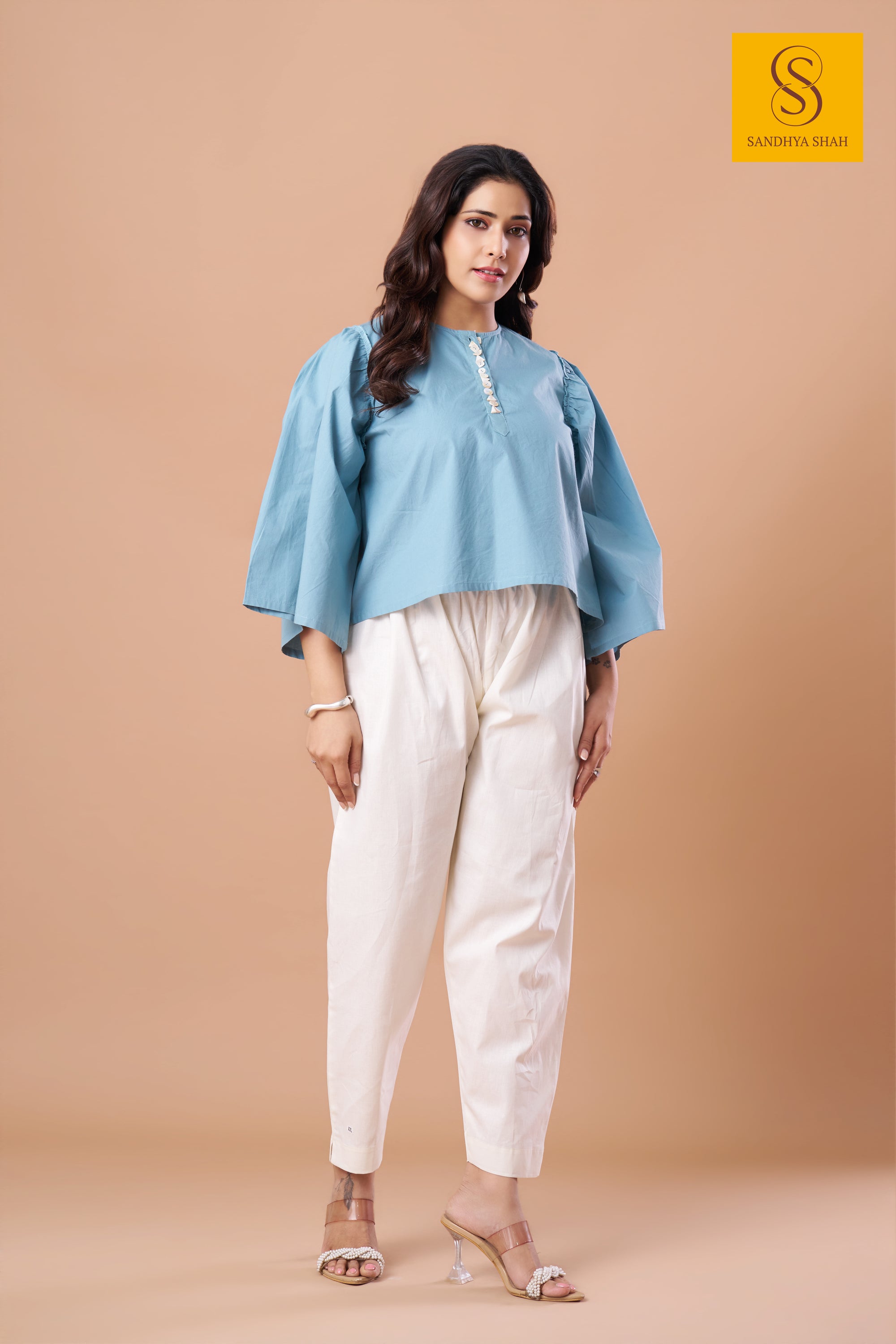 Sky Blue Statement Sleeve Top