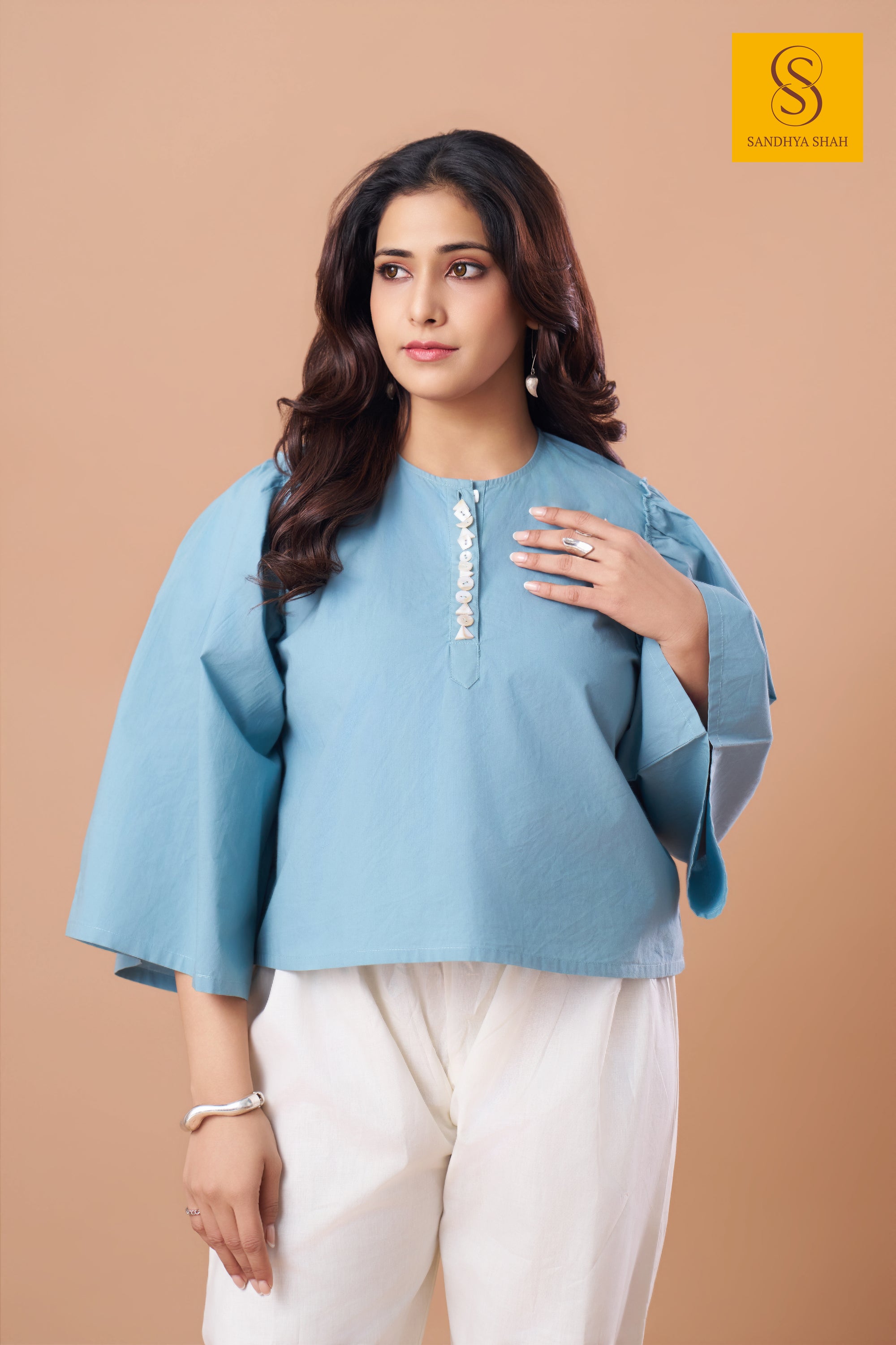 Sky Blue Statement Sleeve Top