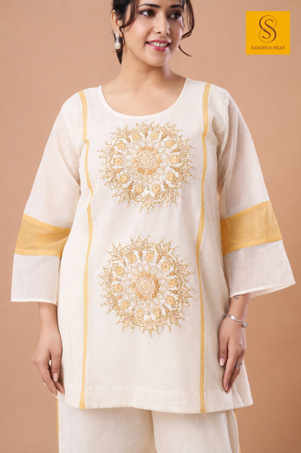 Off White Yellow Mandala Kurta Set