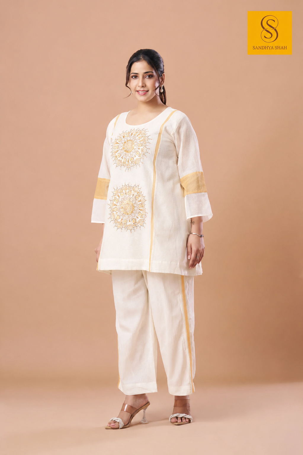 Off White Yellow Mandala Kurta Set