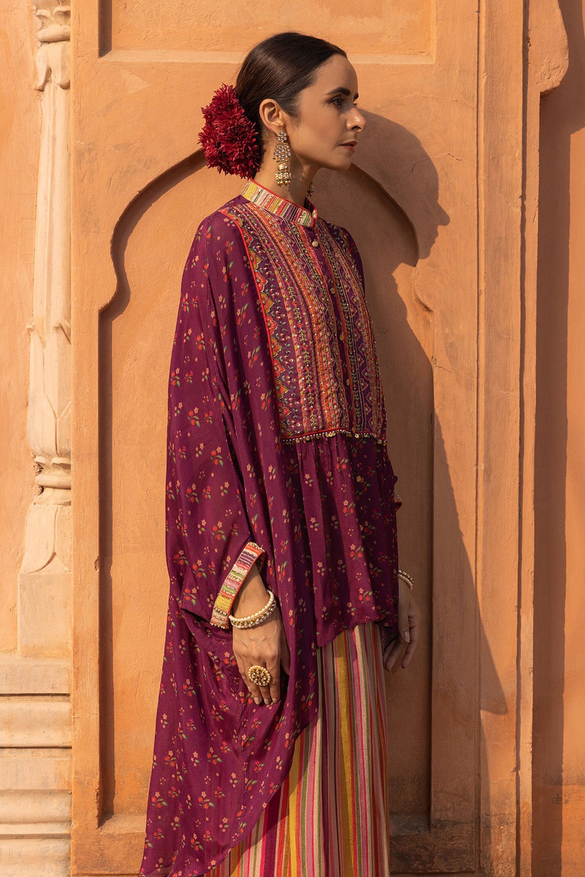 Wine Zoya Kaftan Palazzo Set