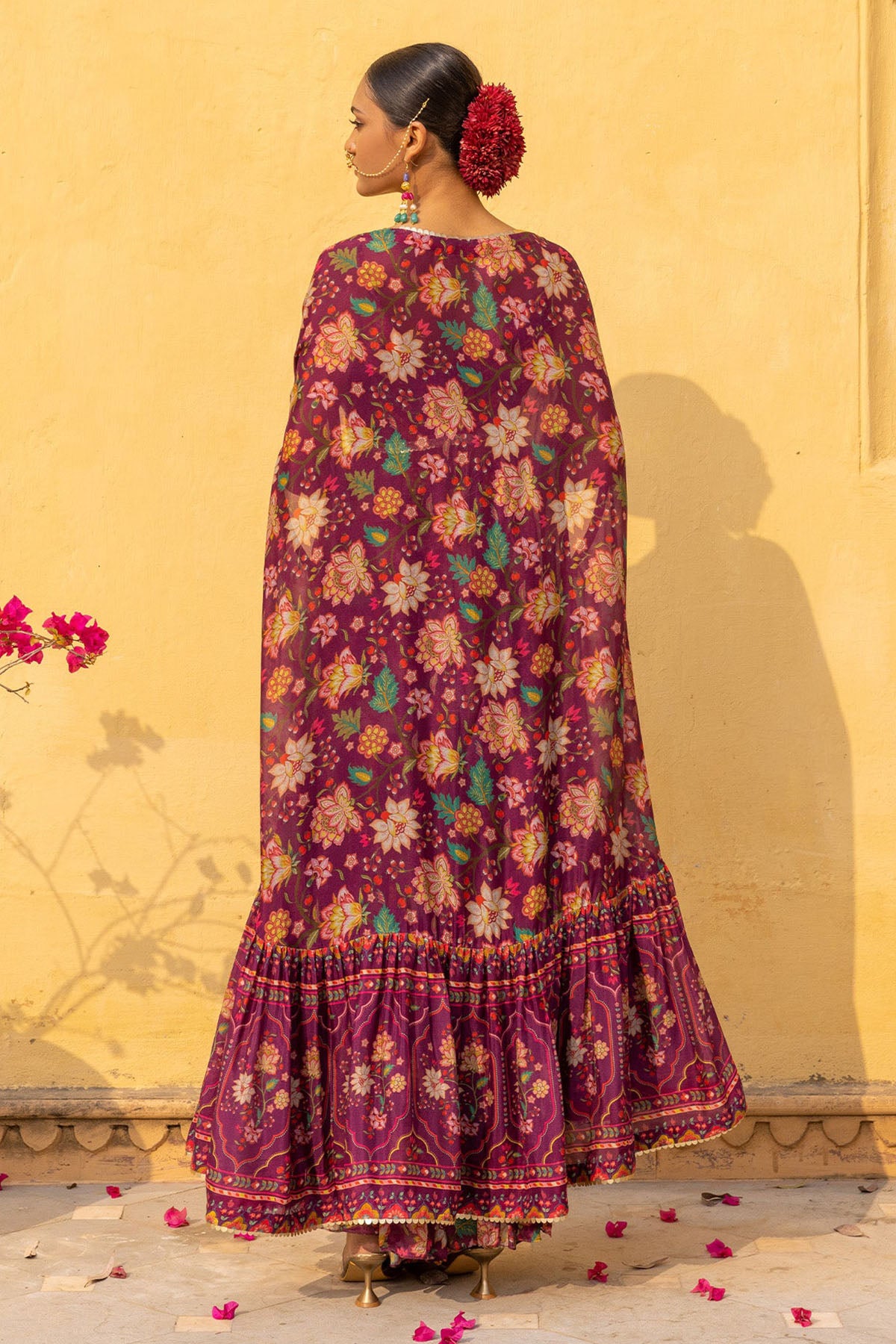Wine Seher Sharara Set With Cape